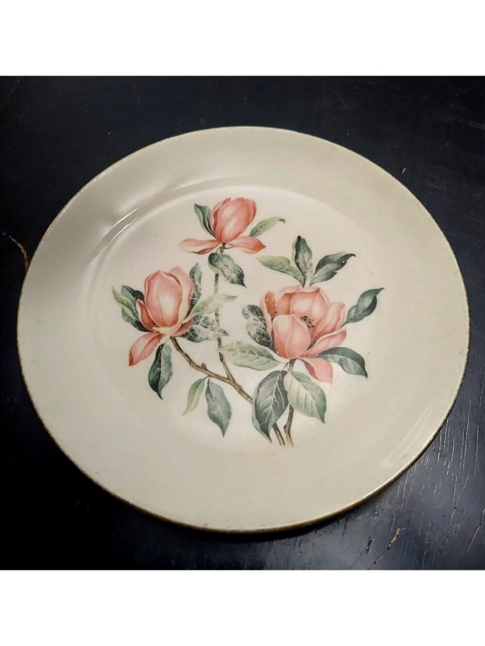 Homer Laughlin Rhythm Dessert Plate Pink Magnolia 1954 Vintage MCM Collectible